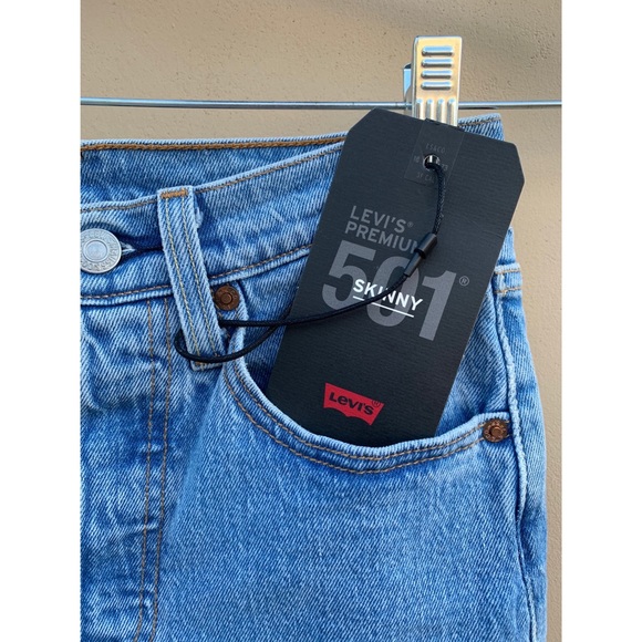 Levi’s Premium 501 Skinny High Rise Rhinestone Studded Fringe Denim Jeans NWT - Picture 5 of 6